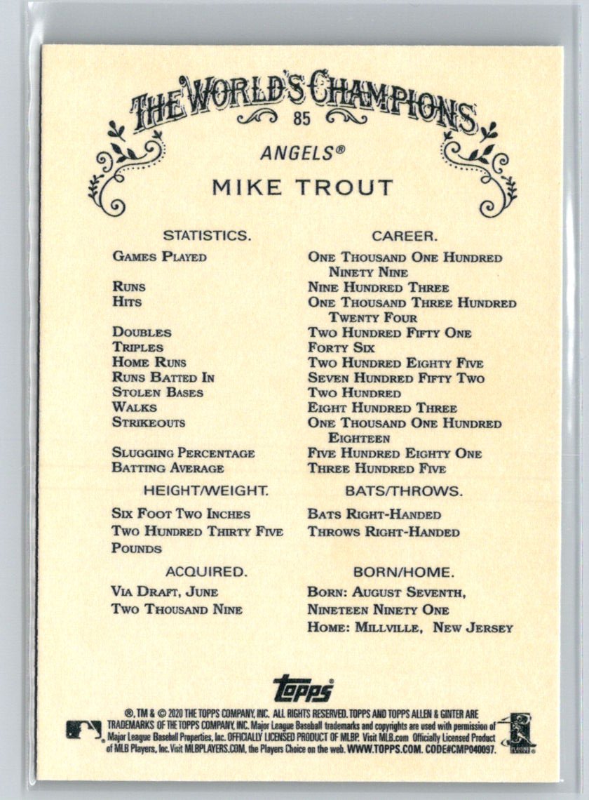 2020 Topps Allen & Ginter #85 Mike Trout P66