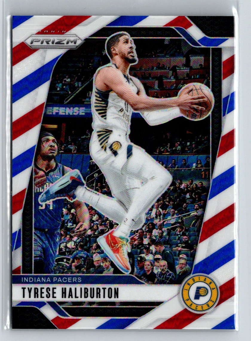 2024-25 Panini Prizm #99 Tyrese Haliburton Prizms Red White and Blue P67