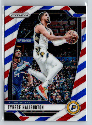 2024-25 Panini Prizm #99 Tyrese Haliburton Prizms Red White and Blue P67