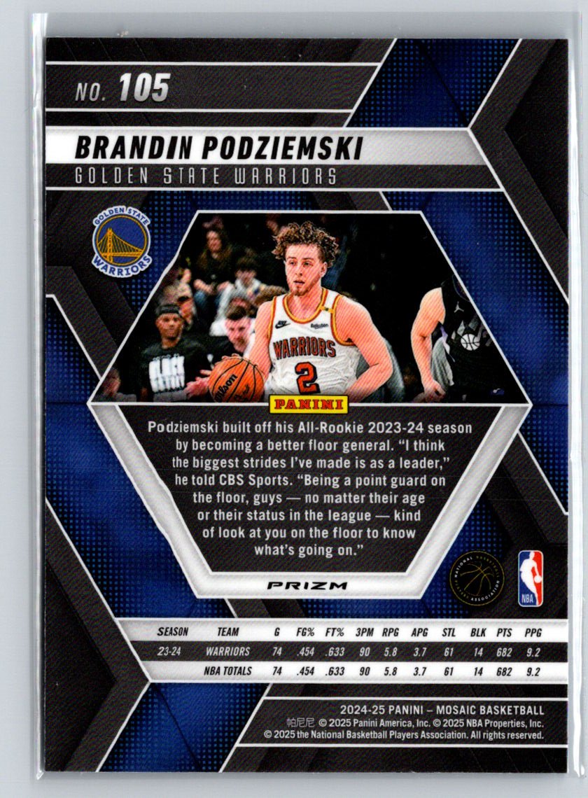 2024-25 Panini Mosaic #105 Brandin Podziemski Reactive Blue Mosaic P67