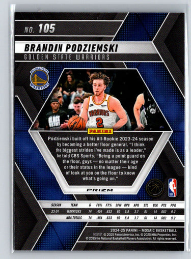 2024-25 Panini Mosaic #105 Brandin Podziemski Reactive Blue Mosaic P67