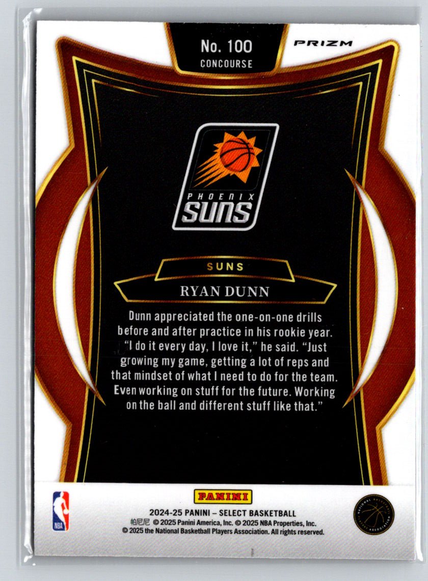 2024-25 Panini Select #100 Ryan Dunn Orange Tectonic Prizm P67