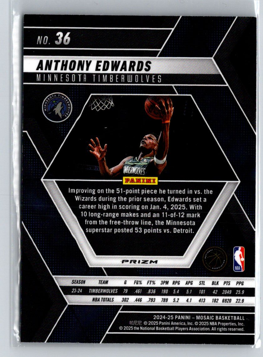 2024-25 Panini Mosaic #36 Anthony Edwards Mosaic P67