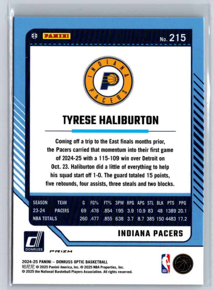 2024-25 Donruss Optic #215 Tyrese Haliburton Blue Velocity P68