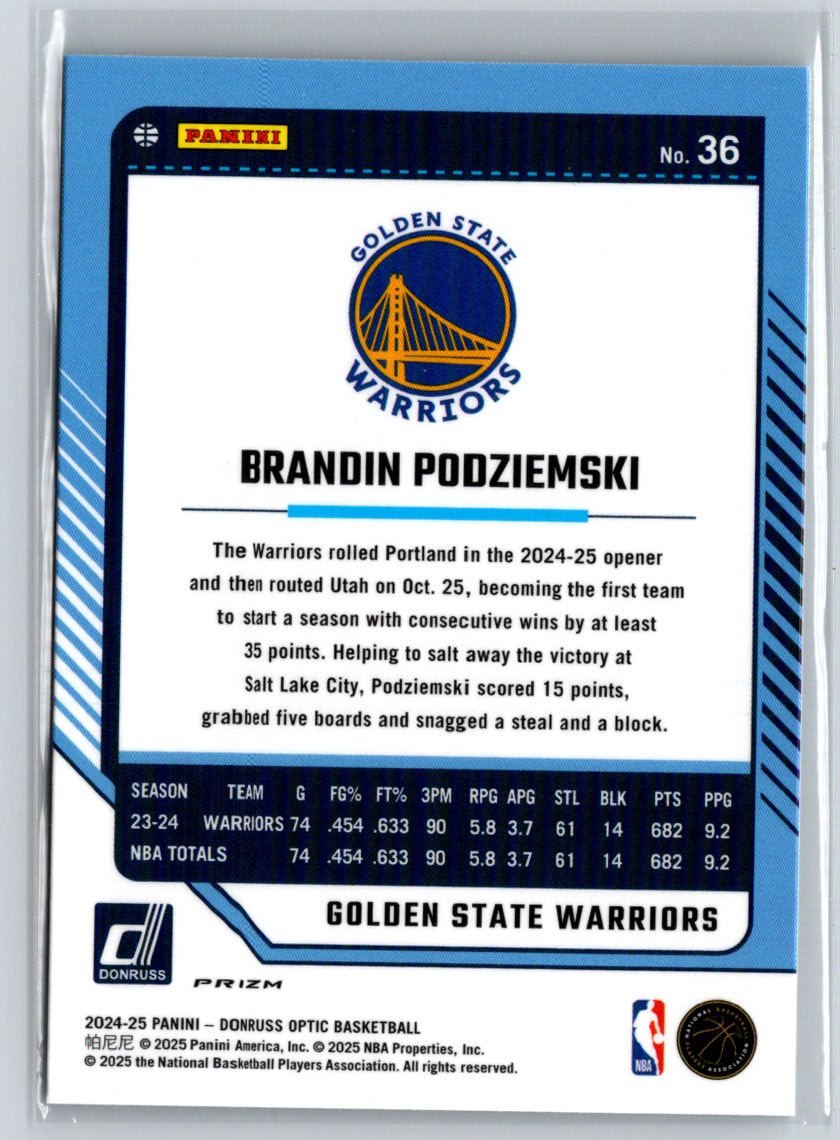 2024-25 Donruss Optic #36 Brandin Podziemski Holo P69