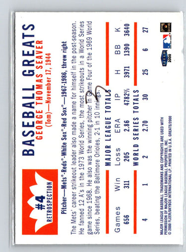 2000 Fleer Greats of the Game #4 Tom Seaver Retrospection P70