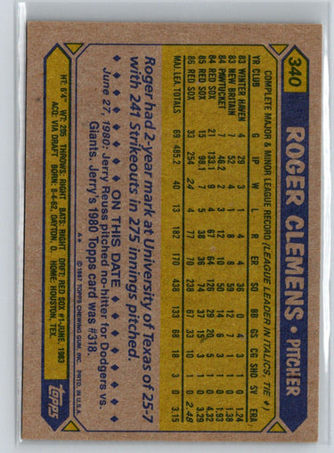 1987 Topps #340 Roger Clemens Q01