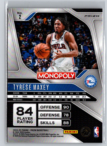2024-25 Panini Prizm Monopoly #2 Tyrese Maxey Red Prizms Q01
