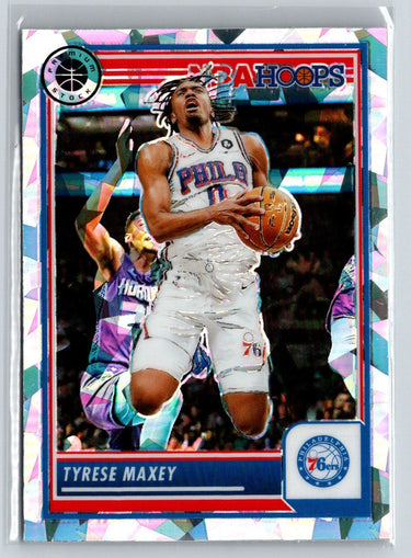 2023-24 Hoops Premium Stock #144 Tyrese Maxey Ice Prizm Q02