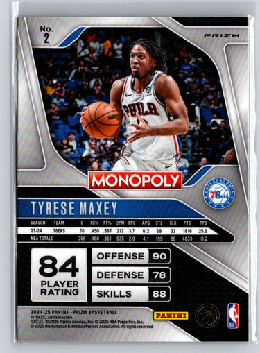 2024-25 Panini Prizm Monopoly #2 Tyrese Maxey Ice Prizms Q03