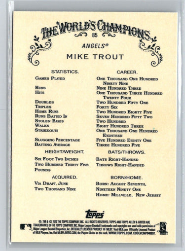 2020 Topps Allen & Ginter #85 Mike Trout Q03