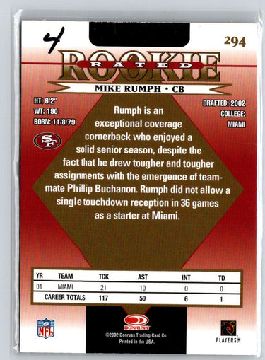 2002 Donruss #294 Mike Rumph Q06