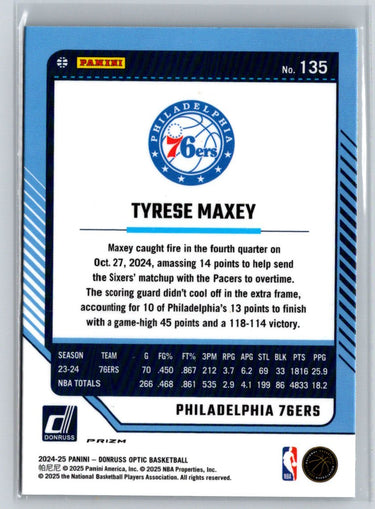 2024-25 Donruss Optic #135 Tyrese Maxey Sliver Holo Q09