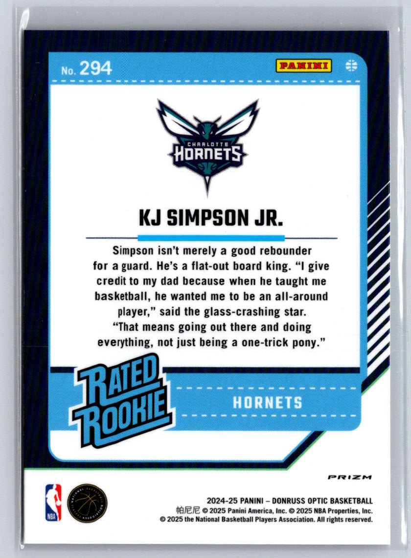 2024-25 Donruss Optic #294 KJ Simpson Jr. Hyper Pink Q10