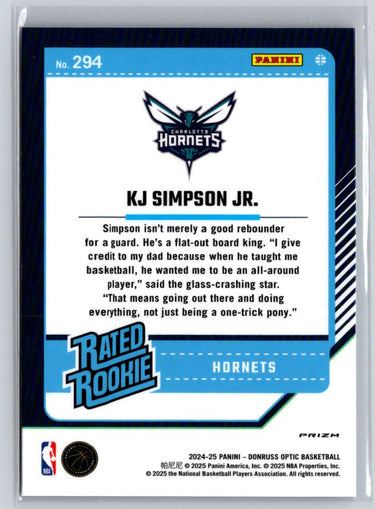 2024-25 Donruss Optic #294 KJ Simpson Jr. Hyper Pink Q10