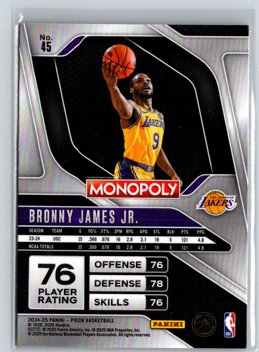 2024-25 Panini Prizm Monopoly #45 Bronny James Jr. Q10