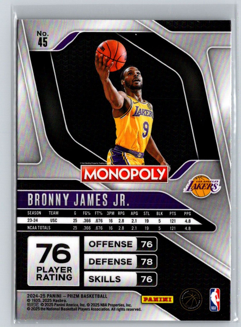 2024-25 Panini Prizm Monopoly #45 Bronny James Q12