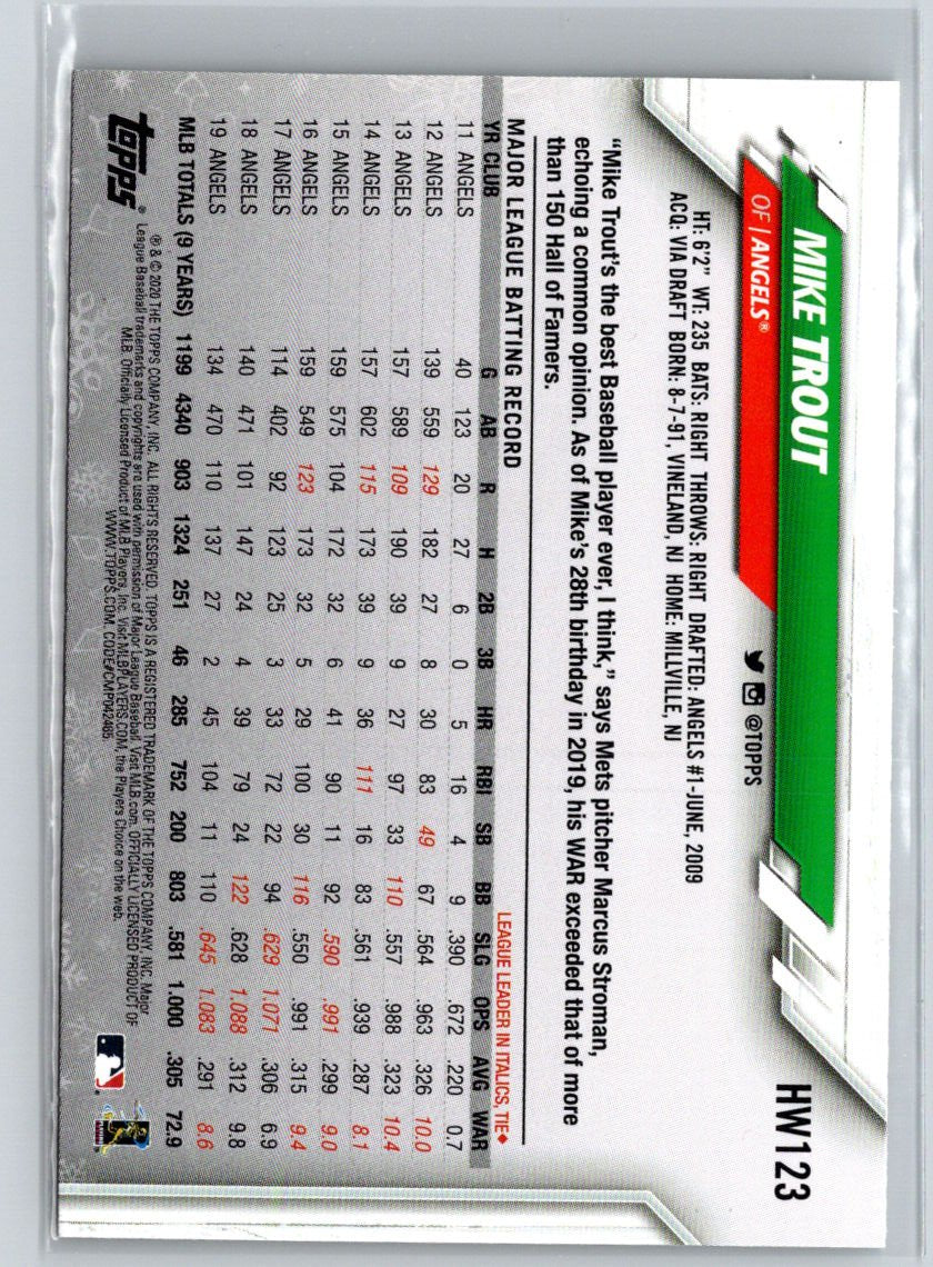 2020 Topps Holiday #HW123 Mike Trout Metallic : Candy Cane Bat Q13