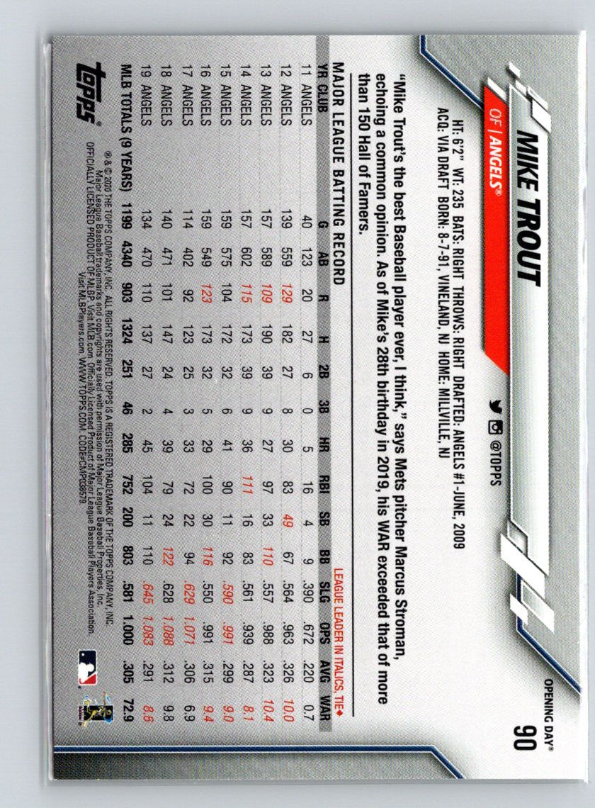2020 Topps Opening Day #90 Mike Trout Q14
