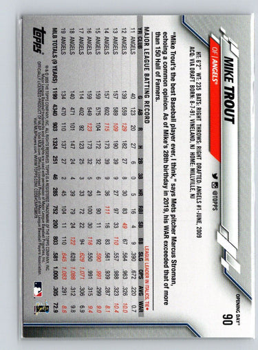 2020 Topps Opening Day #90 Mike Trout Q14