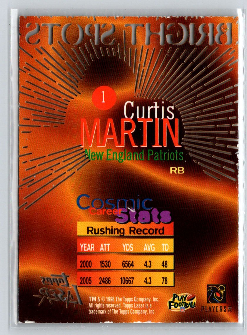 1996 Topps Laser #1 Curtis Martin Bright Spots Q14