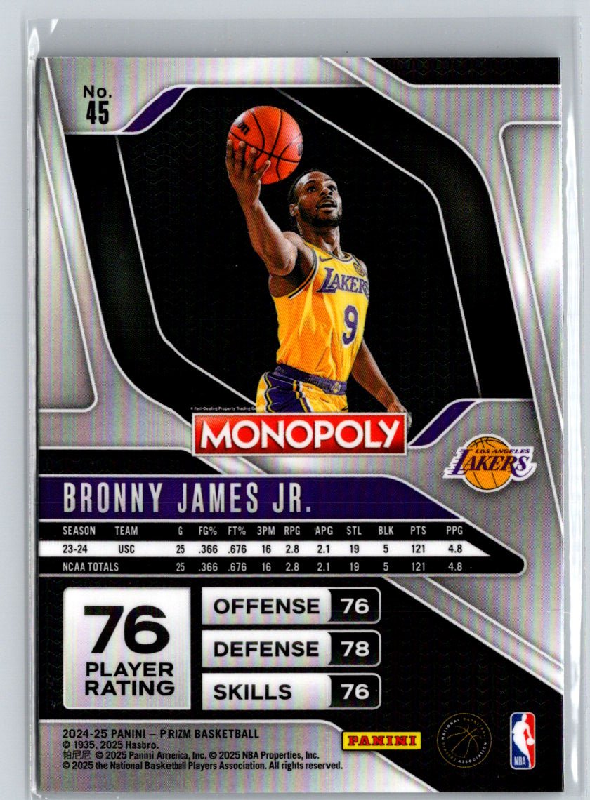 2024-25 Panini Prizm Monopoly #45 Bronny James Q14