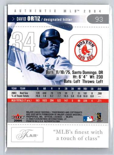2004 Fleer Authentix #93 David Ortiz Q15