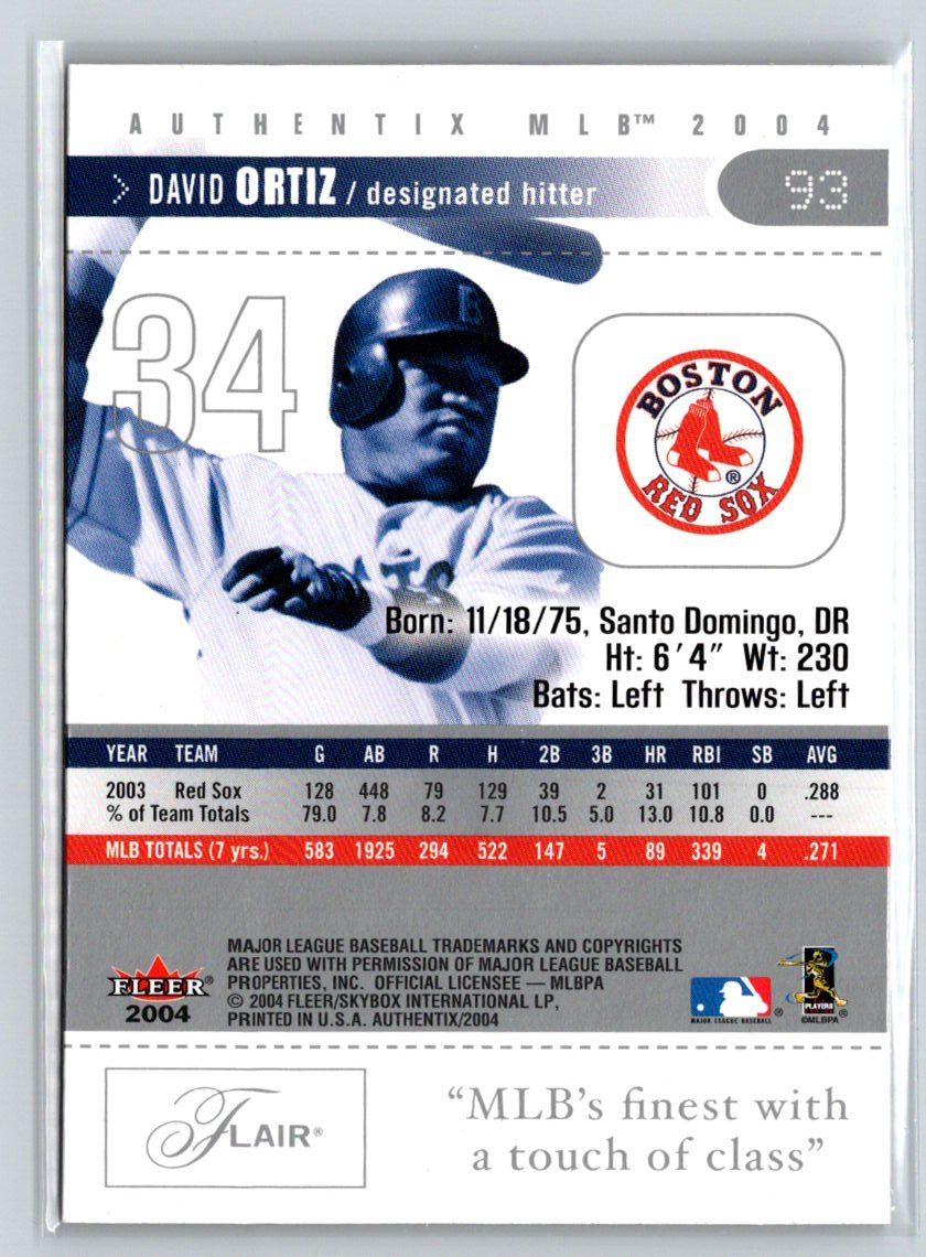 2004 Fleer Authentix #93 David Ortiz Q20