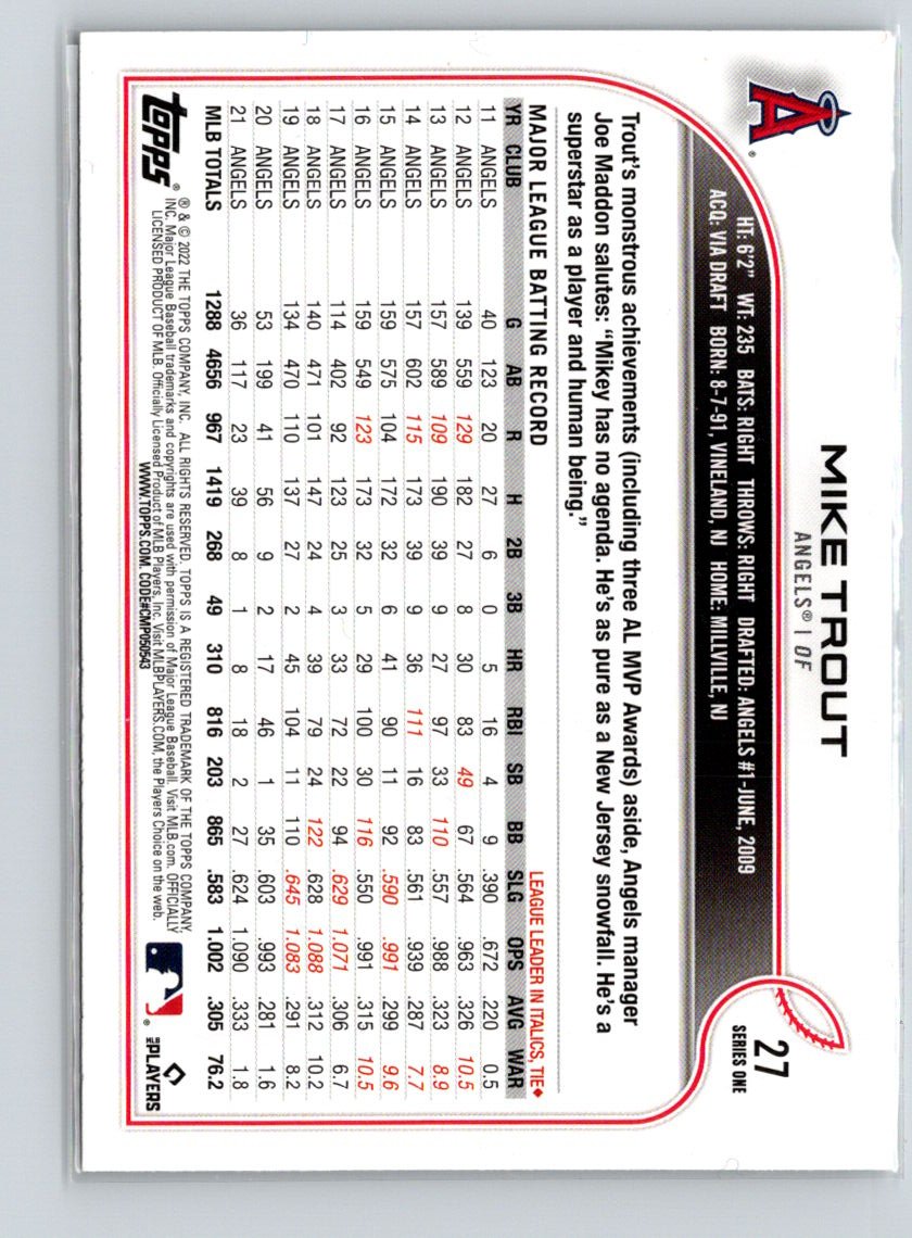2022 Topps #27 Mike Trout Q21