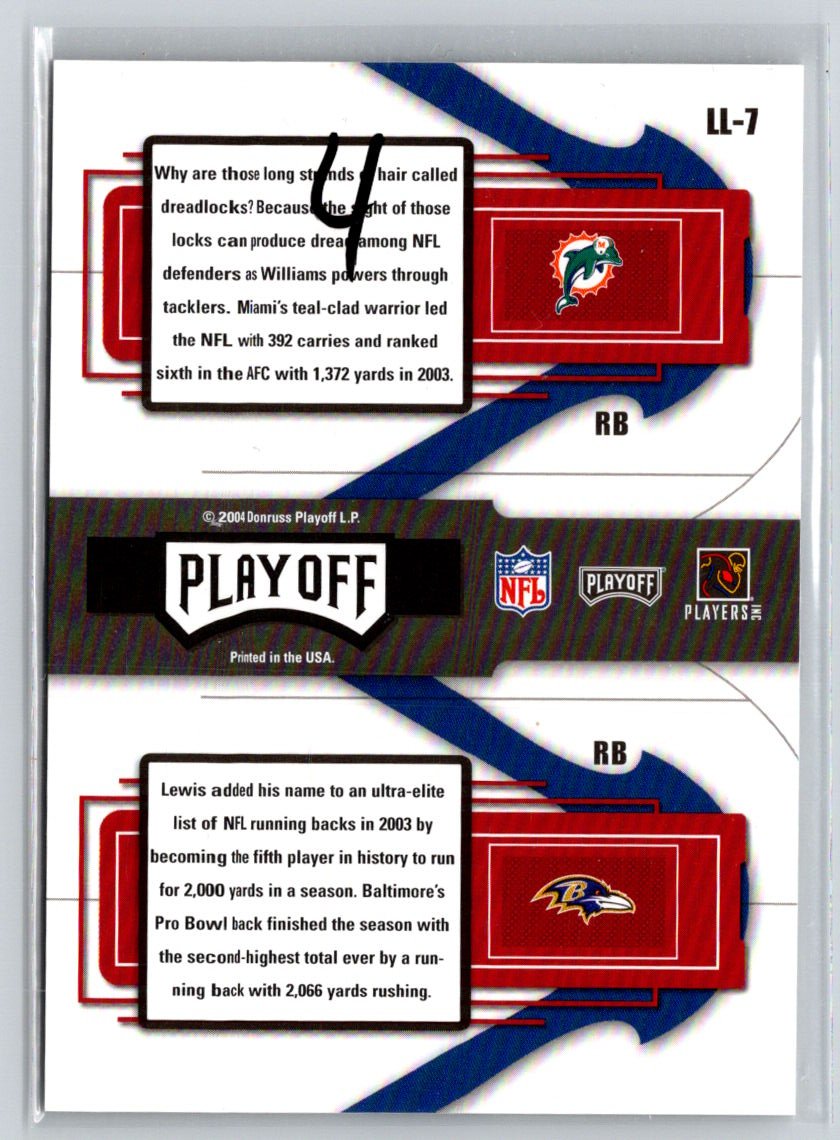2004 Playoff Prestige #LL-7 Rickey Williams / Jamal Lewis League Leaders Q21