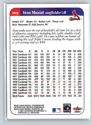 2001 Fleer Greats of the Game #109 Stan Musial Q25