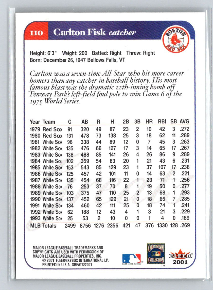 2001 Fleer Greats of the Game #110 Carlton Fisk Q25