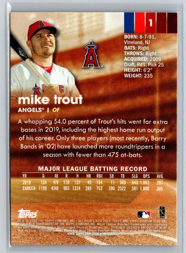2020 Stadium Club #1 Mike Trout Red Foil Q25