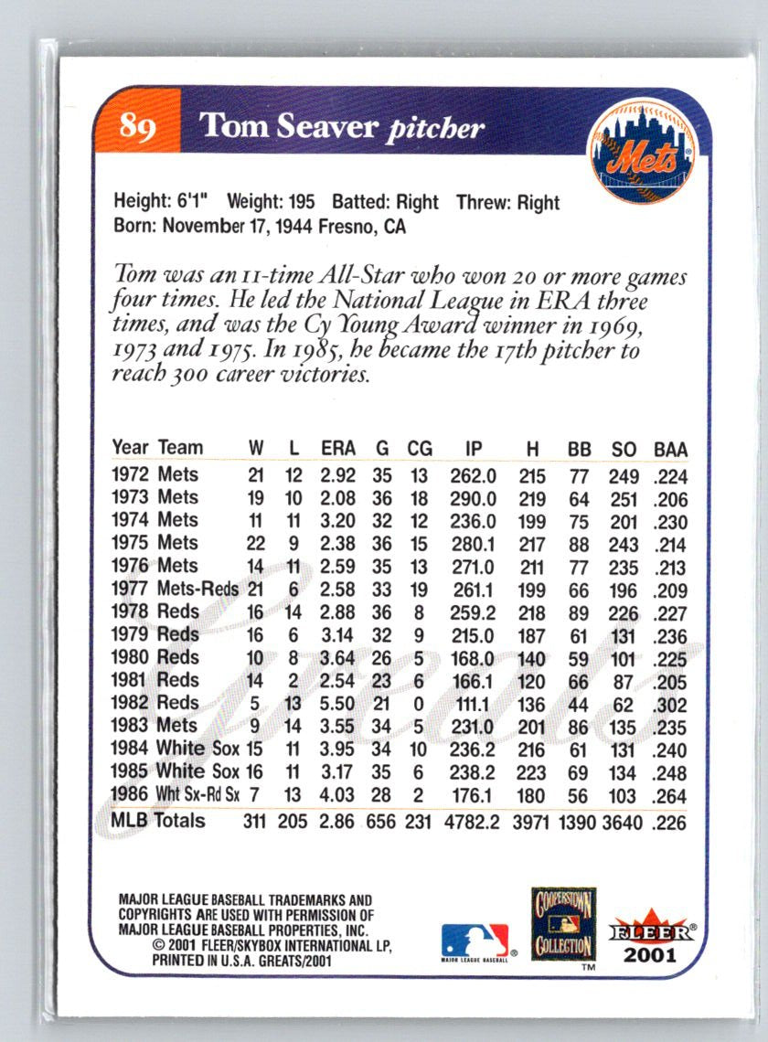 2001 Fleer Greats of the Game #89 Tom Seaver Q26