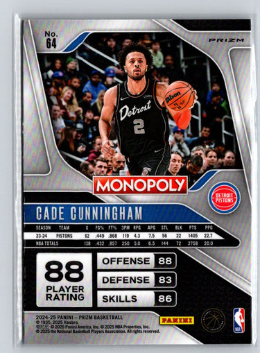 2024-25 Panini Prizm Monopoly #64 Cade Cunningham Ice Prizms Q26