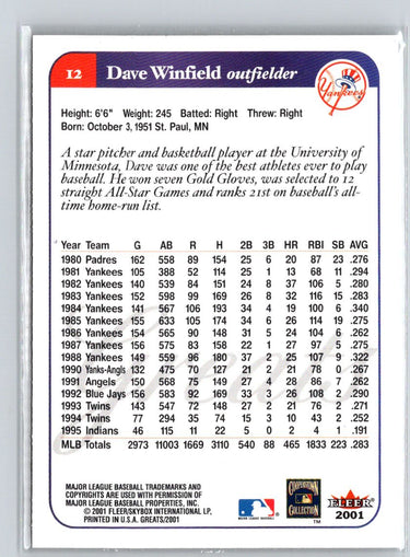 2001 Fleer Greats of the Game #12 Dave Winfield Q27