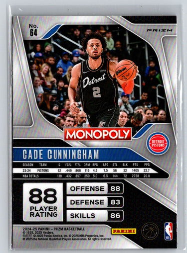 2024-25 Panini Prizm Monopoly #64 Cade Cunningham Red Prizms Q27