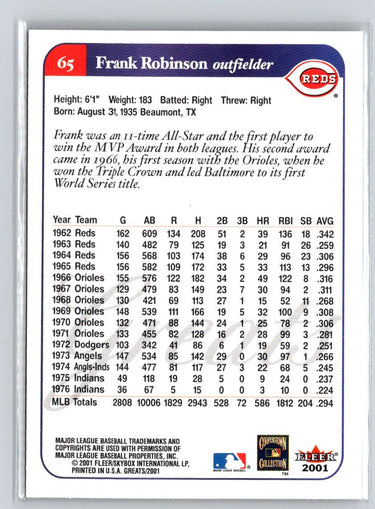 2001 Fleer Greats of the Game #65 Frank Robinson Q28