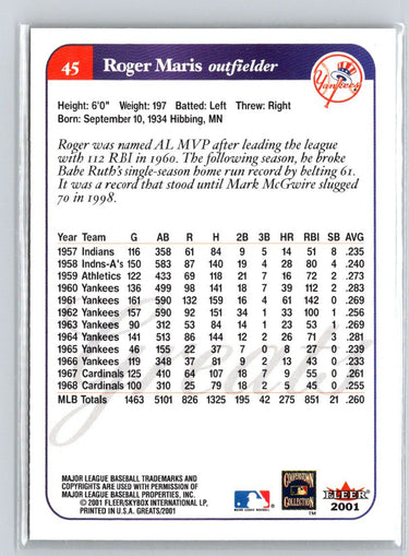 2001 Fleer Greats of the Game #45 Roger Maris Q29