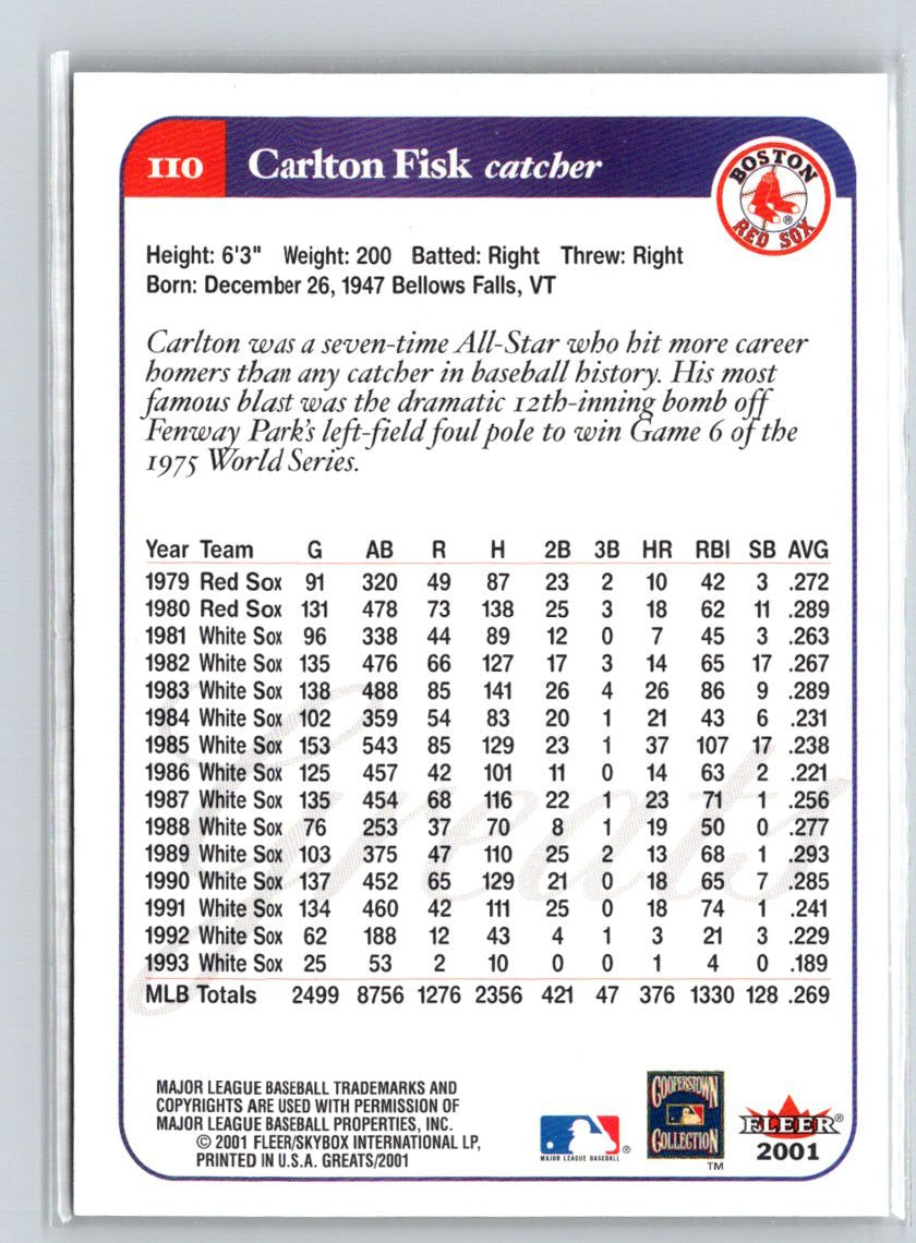 2001 Fleer Greats of the Game #110 Carlton Fisk Q29