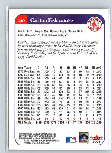 2001 Fleer Greats of the Game #110 Carlton Fisk Q29