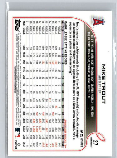 2022 Topps Opening Day #27 Mike Trout Q30
