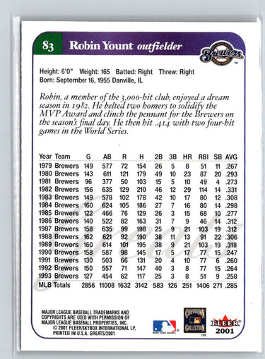 2001 Fleer Greats of the Game #83 Robin Yount Q31