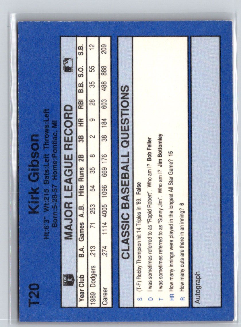 1990 Classic Update #T20 Kirk Gibson Q32