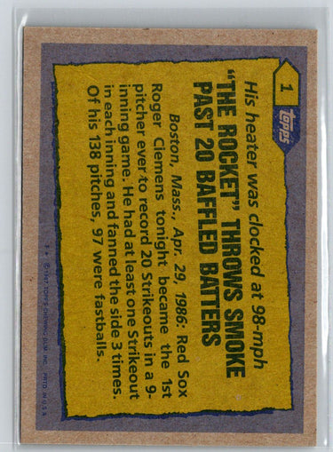 1987 Topps #1 Roger Clemens Q32