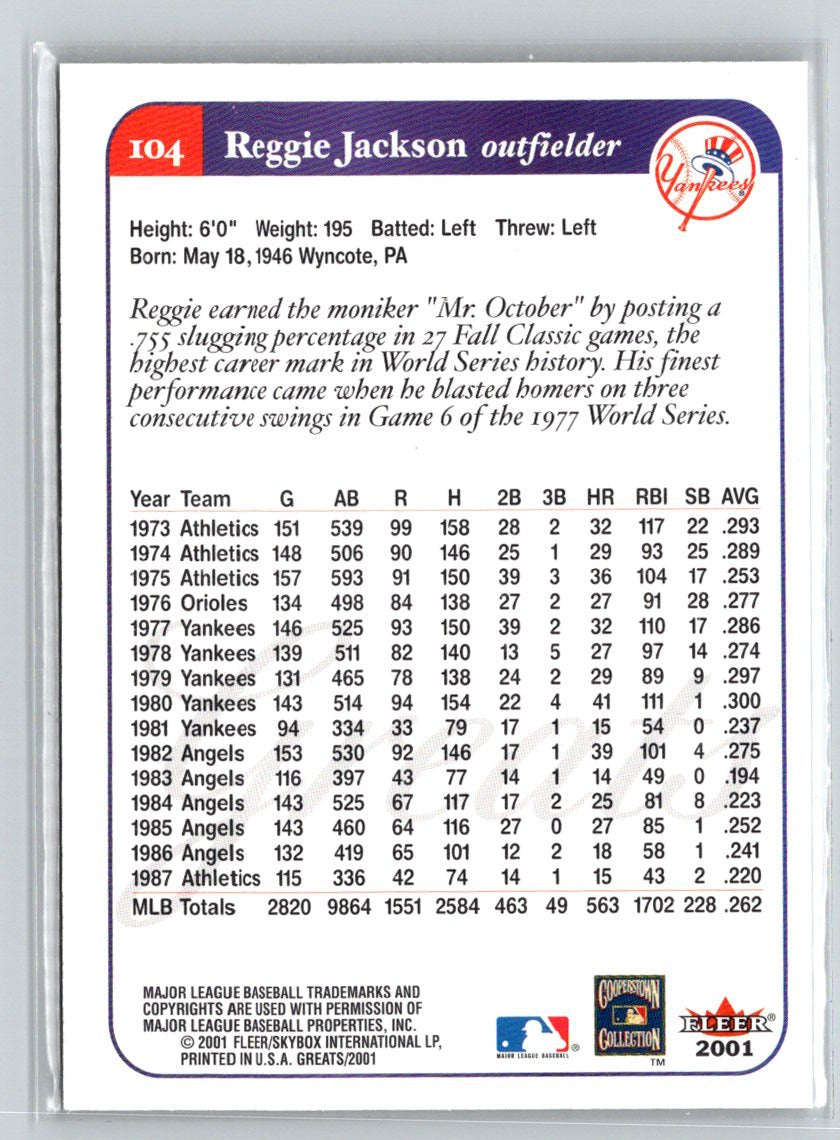 2001 Fleer Greats of the Game #104 Reggie Jackson Q32