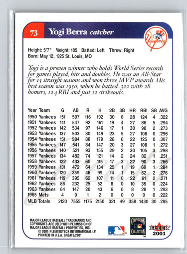 2001 Fleer Greats of the Game #73 Yogi Berra Q32