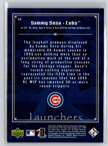 1999 Upper Deck HoloGrFX #L3 Sammy Sosa Launchers Q32