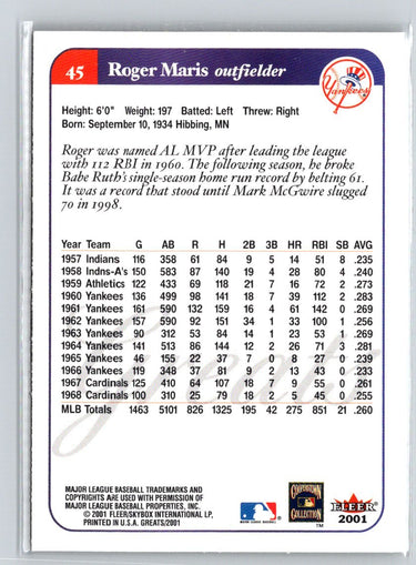2001 Fleer Greats of the Game #45 Roger Maris Q33