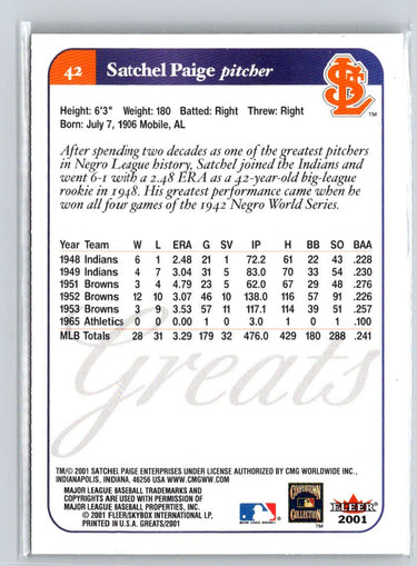 2001 Fleer Greats of the Game #42 Satchel Paige Q34